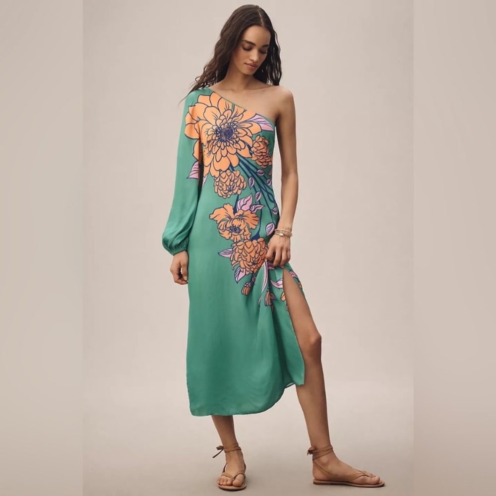 New Farm Rio x Anthropologie One-Shoulder Printed Midi Dress